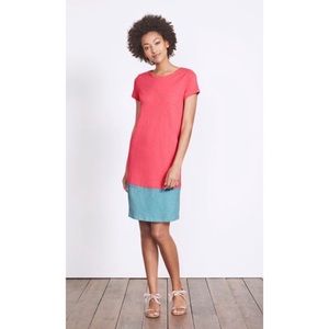 Boden Coralie Jersey Dress T-Shirt Colorblock Coral & Blue Cotton Sz 2